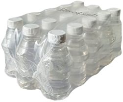 Bottled water multipack wrapped in PE shrink film