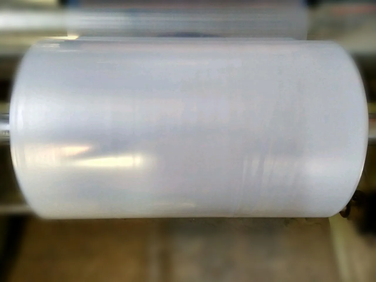 Large PE shrink film roll on the production line